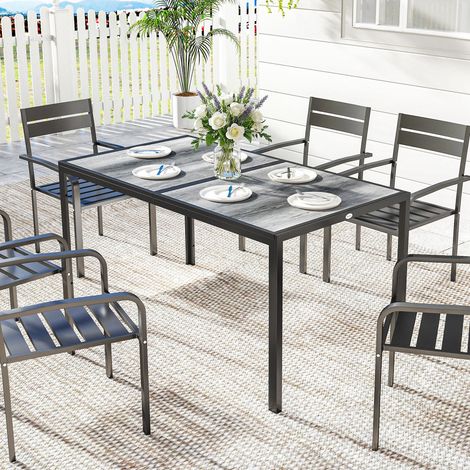 Tavolo da giardino per 4-6 persone, tavolo da pranzo per esterni con piano effetto legno, 150 x 80 x 74 cm, grigio