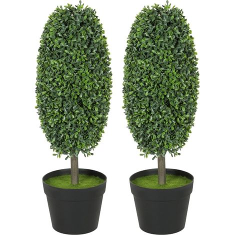 Plante artificielle lot de 2, arbres en pot décoratifs résistants aux UV, matériaux plastique et ciment, couleur vert - 17.5x17.5x60cm (1/5)