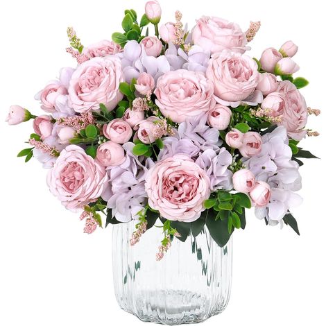 Lot de 4 bouquets de pivoines artificielles en soie pour mariage, centre de table, arrangements floraux décoratifs (rose et violet) (1/5)