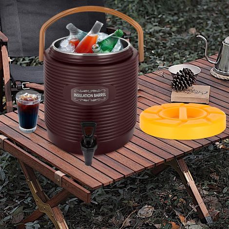 Warm und kaltes Trinkwasser, 3,4 Gal Isolierer mit Wasserhahn, Edelstahlfass für warme und kalte Getränke, Heißwasser Kaffee Tee Schokolade Milch Isolierbehälter (braun) (1/5)