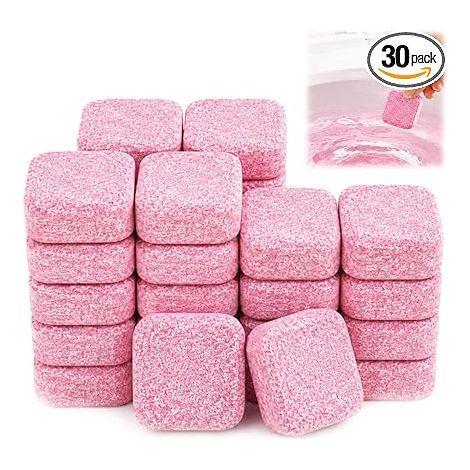 30 x Toilet Cleaners, Toilet Pills, Cleaning Tablets for Toilets, Limestone and Urine Removal, Septic Protection, Pink (1/5)