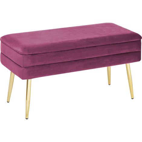 Banco con almacenaje de terciopelo rosa borgoña dorado patas doradas Durham