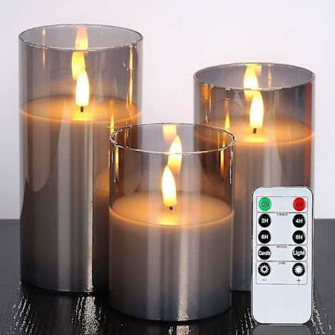Luminaires LED XJ-Glass, éclairages à piles, blocs lumineux à piles avec télécommande et minuterie, éclairage électrique, verre ciré et gris (1/5)