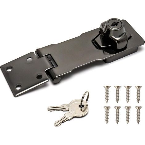 4"/10cm Security Theft Lock Device with Key and Screws for Door Lock Front Door Garage Door Black (1/5)