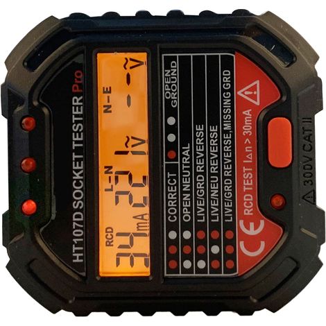 Testeur de prises de courant numérique HT107D avec affichage LCD, outil de détection des défauts secteur, électroscope, UE 90-250 V (1/5)