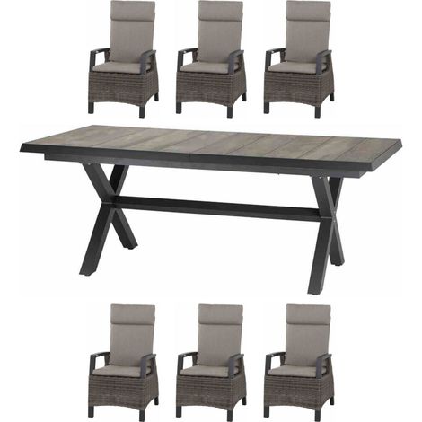 Siena Garden 7-teilige Sitzgruppe Corido Dining/Sincro Ausziehtisch 200/260x100 cm Tischgruppe