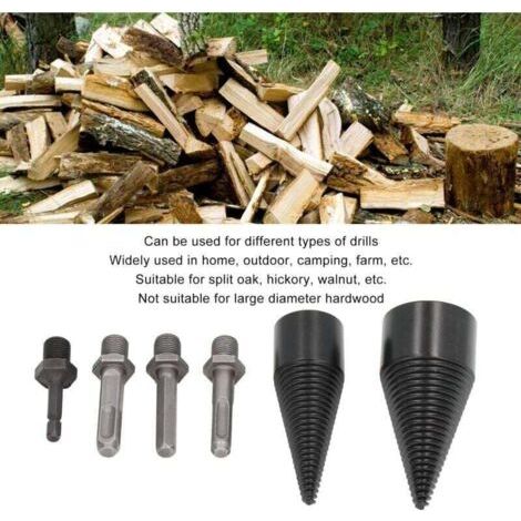 Foret Amovible pour Fendeur de Bûches de Bois de Chauffage, 6 Pièces de Forets pour Fendeur de Bois, Perceuse à Cône Robuste, Cônes de 32 Mm 42 Mm, Mèches de Bûches avec 4