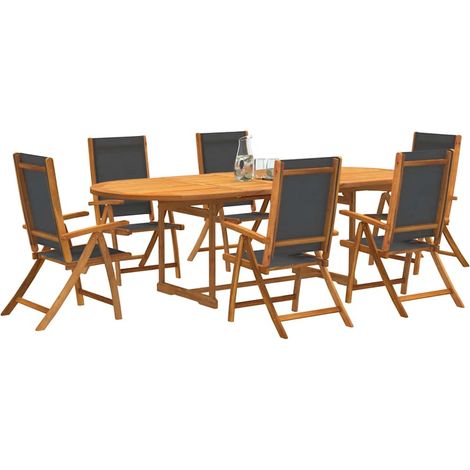 Ensemble repas jardin 7 pièces en bois d’acacia et textilène noir, table extensible, 82.9kg - PANGIVO (1/5)