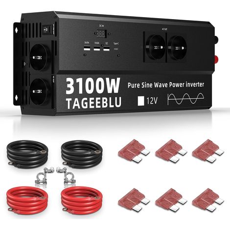 3100W Pur Sinus convertisseur 12v 220v, transformateur 12v 220v avec écran LCD, 4 Prise UE, Type C 30W, Charge Rapide USB 25W, 3 Ports USB (1/5)