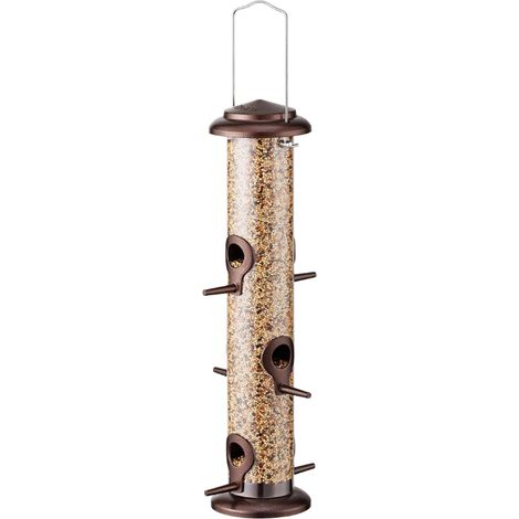 Metal Bird Feeder Hanging Wild Sunflower Heart Feeding Column Coffee 14 Inch (1/5)
