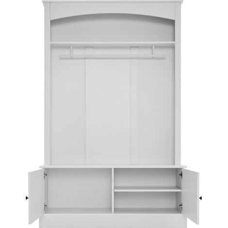 Weiße Garderobe mit Schuhregal, Bank, Kleiderstange und verstellbaren Fächern MODENUIT (1/5)