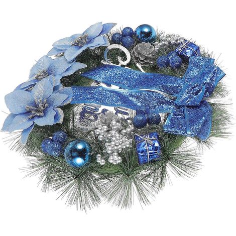 Couronne de Noël décorative réaliste à suspendre, bleue, 1 pièce, idéale pour les organisateurs d'événements. (1/5)