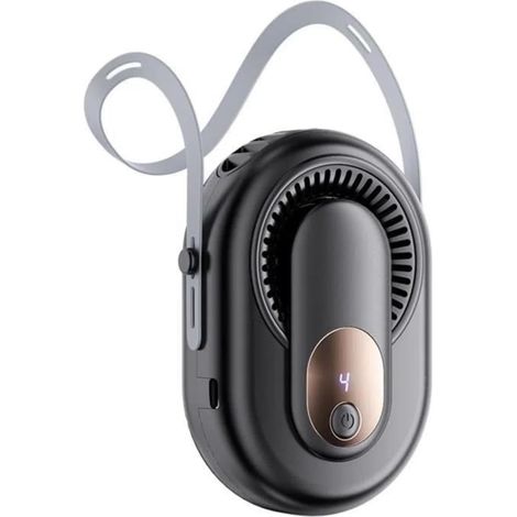 Ventilateur personnel à pince noir, mini, 5 vitesses, affichage numérique LED, fonctionnement silencieux, diffusion d'air sur tout le corps (1/5)