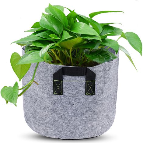 Pflanzsack mit Griffen aus Vliesstoff für Gemüse und Blumen, grau und schwarz, 7 Gallonen (26,5 Liter). (1/5)