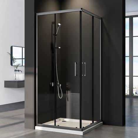 Duschkabine Schwarz 75x80 cm Eckeinstieg mit Schiebetüren 6mm ESG Sicherheitsglas Duschschiebetür Duschabtrennung Duschwand, Höhe: 185cm