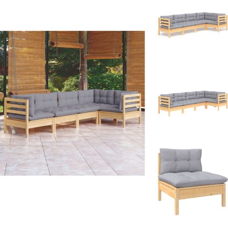 Salon de jardin 5 pcs avec coussins gris bois de pin - Ensemble Salon De Jardin - Salon De Jardin Bois - Mobilier De Jardin - Meubles De Terrasse - Set Salon De Jardin (1/5)