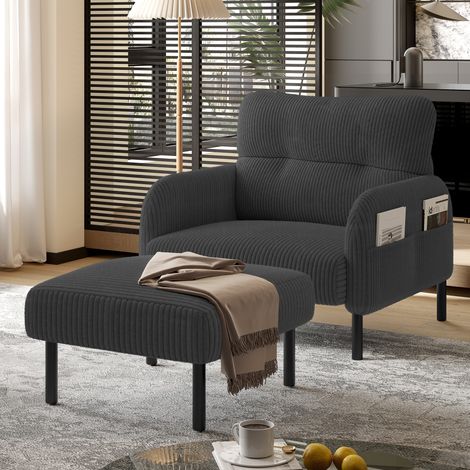 Tissu en velours côtelé, profondeur d’assise confortable, accoudoirs avec poches latérales des deux côtés, structure solide, adapté à différentes pièces, salon, chambre et bureau (1/5)