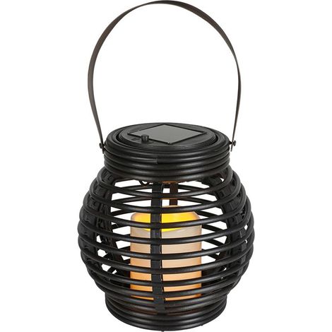 BURI Solar Gartenlaterne Rattanoptik Flackerkerze Gartenleuchte Gartendeko Solarlampe (1/4)
