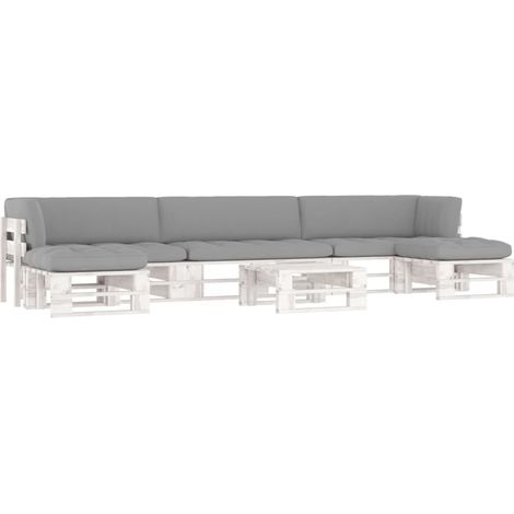Salon de jardin palette 6 pcs Ensemble Table et Chaise de Jardin - et coussins Pin imprégné de blanc BV855527 - BonneVie (1/5)
