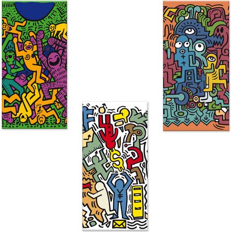 Lupia - Set 3 Quadri su Tela CANVAS DAY POP 38x75 cm popart, Stampa Vivida, Pronto da Appendere, Decorazione per Soggiorno, Capezzale Testiera Camera da Letto, Cucina, Ufficio (1/4)