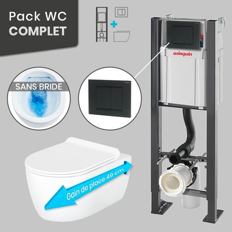 Pack WC Bâti universel Wirquin Pro + Cuvette COMPACT sans bride 49 cm + Plaque noir mat (1/5)
