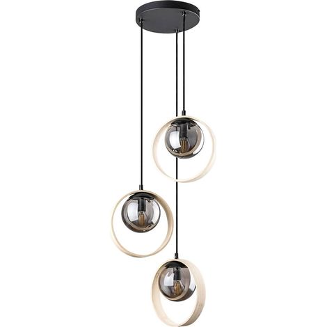 Lampe suspendue peyton métal / bois de bois teinté E14 3 x max.15W L: 35 cm H: 120 cm Dimmable (1/5)
