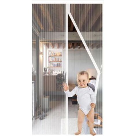 Magnétique Moustiquaire Porte,90x210cm, Rideau de Porte Anti Mouche Fermeture Automatique Anti Insectes Respirant Moustiquaire pour Portes de balcon, Salon, Montage par Sans Perçage,Blanc (1/4)