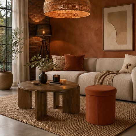 Coffre Pouf Pliable - HOME DECO FACTORY - Jules - Côtelé - Terracotta (1/5)