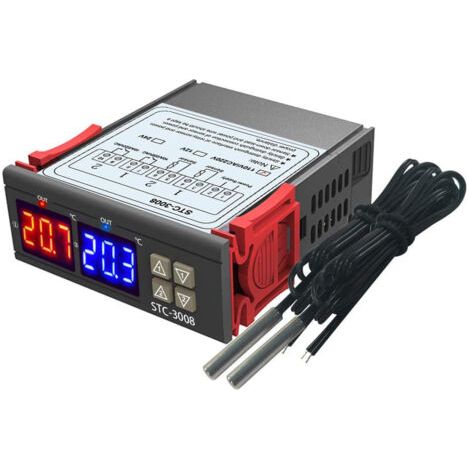 QORVA-Contrleur de Température de Thermostat à Double Affichage Numérique avec Double Sortie de Relais de Sonde NTC, DC 24V - DC 24V