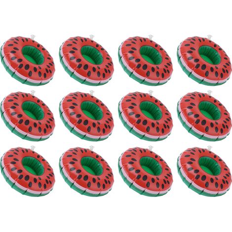 Lot de 12 porte-verres flotteurs gonflables pastèque pour jouets d'été enfants et fête piscine (1/5)