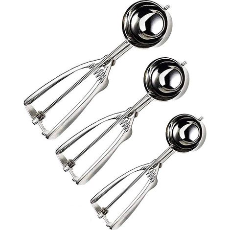 Cuillère à glace,cuillère à glace en acier inoxydable,polie,3 pièces Différentes tailles 4cm,5cm, 6cm Cuillère à glace avec éjecteur,boules de melon