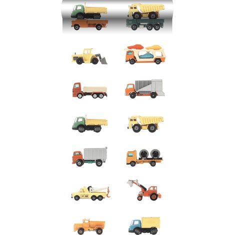 papier peint intissé XXL camions et tracteurs jaune, orange et bleu  - ESTAhome (1/5)