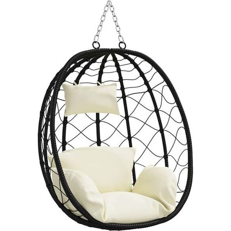Fauteuil suspendu, blanc cassé, 91,5 x 54,5 x 107 cm, en rotin. (1/5)