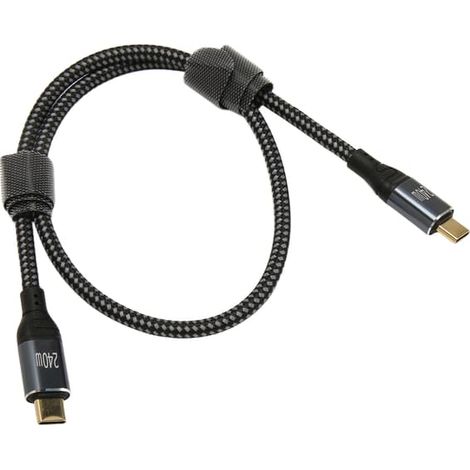 Câble USB-C vers USB-C 0,5 m mâle-mâle, puce PD240 W PD3.1 E Mark, gaine en nylon, pour ordinateur portable, téléphone et tablette. (1/5)