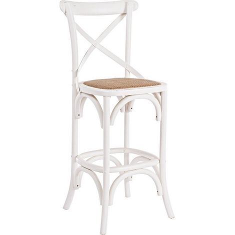 Sgabello da bar Cross per interno, Struttura In Legno Di Olmo, 50 x 52 x 118 cm -Bianco (1/5)
