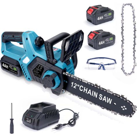 1000W 12 Pouces Tronçonneuse Sans Balais Tension Chaîne Automatique Sans Outil Lubrification Semi‑Automatique Réglable Scie à Chaîne Électrique Sans Fil avec 2 Chaînes 2xBatteries 4,0 Ah pour Élagage (1/5)