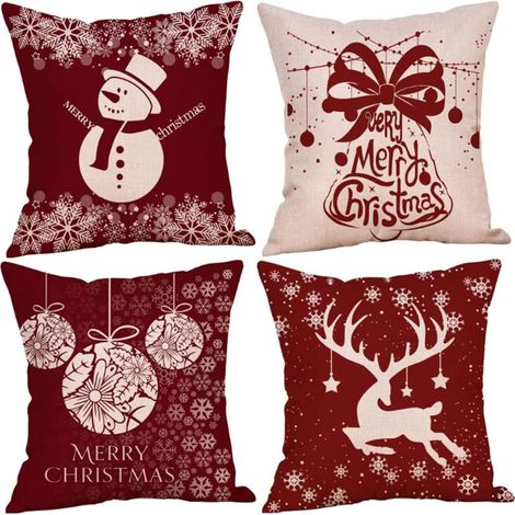 4PCS Thème de Noël Housse de Coussin,Taie d'oreiller de Flocon de Neige,Taie d'oreiller de Noël,Noël Housse de Coussin,Taie d'oreiller de Noel pour Canape