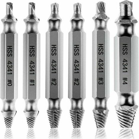 Arracheur de vis endommagé dénudant [6 pièces], extracteur de vis, extracteur de boulon en acier HSS 4341, extracteur de fil à double tête en acier à grande vitesse (1/5)