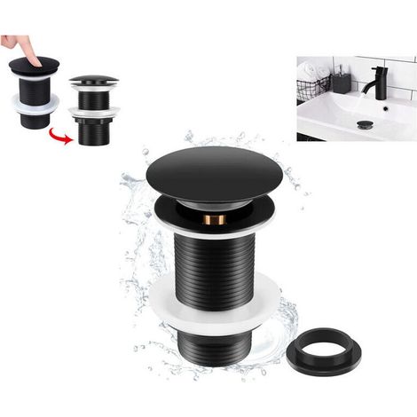 XVX Bonde de Lavabo Noir Sans Trop Plein, Bonde de Lavabo Pop Up Noir Universelle, Bonde de Vidage Sans Trop Plein, Bonde de Vidange Sans Trop Plein, Bonde Pop Up Automatique pour Vasque a Poser, zh (1/4)