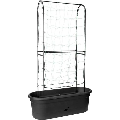 Elho Green Basics Jardiniere Treillis 80 - Noir - L 78 x B 31 x H 26 cm - extérieurculture et récolte - 100% recyclé