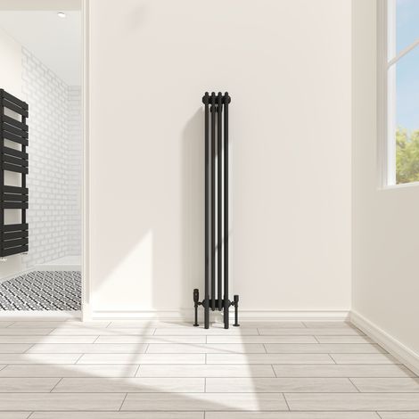 Traditional 4 Column Radiator Cast Iron Style Heating Rads Vertical Black 1500x200mm