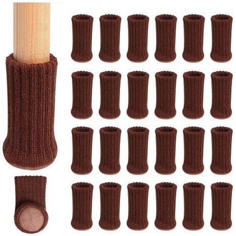 24 Pack (Marron foncé) tricoté Table Chaise Jambe Chaussettes élastique Chaise Meubles Chaussettes Définit Wood protecteurs de Sol pour Pieds de Meubles, Marron (1/5)