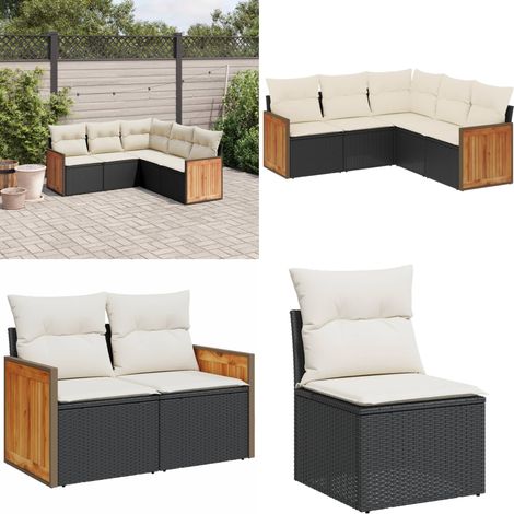 Salon de jardin 5 pcs avec coussins noir résine tressée - Salon De Jardin - Meuble De Jardin - Ensemble Salon De Jardin - Mobilier Extérieur - Set De Canapés - Home & Living (1/5)