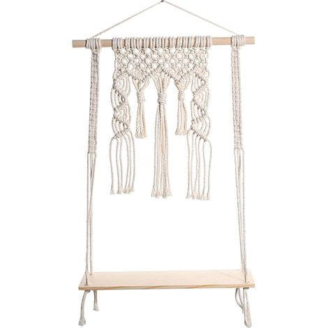 Étagère murale suspendue en macramé avec tablette en bois – Décoration intérieure bohème (1/5)