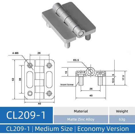 (CL209-1-ZAM-ZJ) Charnière CL209 en acier inoxydable, charnière pour armoire industrielle, charnière pour armoire électrique en alliage de zinc (1/5)