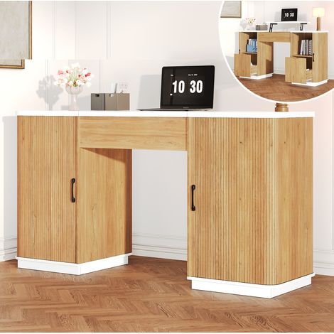Table à manger extensible 140-180x80 cm MDF décor bois clair avec rangement intégré - CHICFURN (1/5)