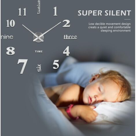 NALOOKAMIC Horloge Murale Geante Design Moderne 60-120cm - Pendule Murale Design Moderne pour La Chambre Cuisine Salle de Bain Bureau Hôtel Argenté (1/4)