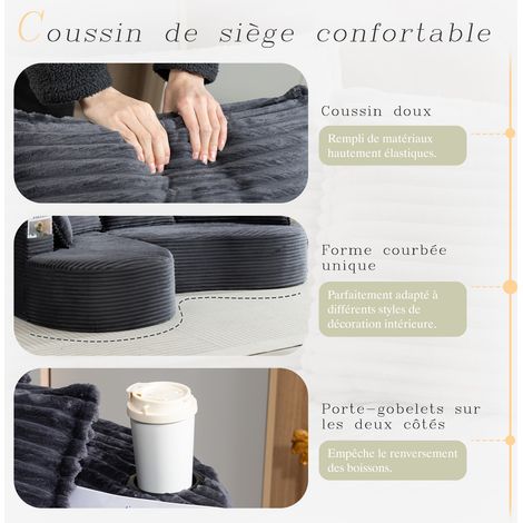 Canapé en velours côtelé avec mousse haute densité, ressorts, porte-gobelets et poche latérale pour salon chambre et bureau (1/5)