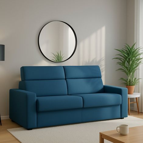 Dmora - Sofá cama 2 plazas Sonico, Sofá convertible para salón, acolchado, desenfundable, calidad 100% Made in Italy, 200x95 h100 cm, Azul (1/5)