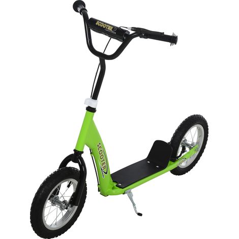 Patinete infantil (a partir de 5 años) Ruedas grandes Manillar ajustable Freno y caballete Acero Verde
